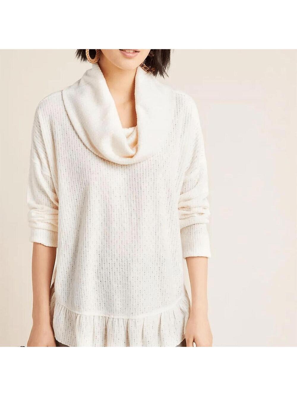 Maeve Ivory Ruffled Hacci Pullover Sweater S anthologie